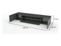 Best Dmora Móvel de TV Jesse, Aparador baixo de sala com 3 portas, Base de móvel de televisão, 100% Fabricado em Itália, 200x40h37 cm, Antracite brilhante, com luz LED Preto