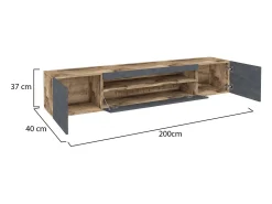 Móvel De Tv|Dmora Móvel de TV Jesse, Aparador baixo de sala com 3 portas, Base de móvel de televisão, 100% Fabricado em Itália, 200x40h37 cm, Bordo e Ardósia, com luz LED Castanho