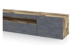 Móvel De Tv|Dmora Móvel de TV Jesse, Aparador baixo de sala com 3 portas, Base de móvel de televisão, 100% Fabricado em Itália, 200x40h37 cm, Bordo e Ardósia, com luz LED Castanho