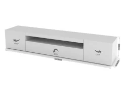 Clearance Dmora Móvel de TV Jesse, Aparador baixo de sala com 3 portas, Base de móvel de televisão, 100% Fabricado em Itália, 200x40h37 cm, brilhante Branco
