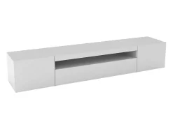 Clearance Dmora Móvel de TV Jesse, Aparador baixo de sala com 3 portas, Base de móvel de televisão, 100% Fabricado em Itália, 200x40h37 cm, brilhante Branco