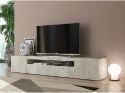 Dmora Móvel de TV Jesse, Aparador baixo de sala com 3 portas, Base de móvel de televisão, 100% Fabricado na Itália, 200x40h37 cm, Cimento^ Móvel De Tv