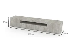 Dmora Móvel de TV Jesse, Aparador baixo de sala com 3 portas, Base de móvel de televisão, 100% Fabricado na Itália, 200x40h37 cm, Cimento, com luz LED^ Móvel De Tv