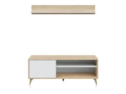 Hot Loungitude Móvel de TV Kikua Plus 135 cm com prateleira em carvalho e para a sala de estar Branco