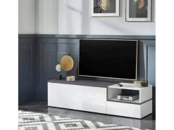 Móvel De Tv|Dmora Móvel de TV Lapo, Aparador baixo de sala com 2 portas, Base de móvel de televisão, 100% Fabricado em Itália, 160x40h46 cm, brilhante e ardósia Branco