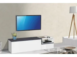 Móvel De Tv|Dmora Móvel de TV Lapo, Aparador baixo de sala com 2 portas, Base de móvel de televisão, 100% Fabricado em Itália, 160x40h46 cm, brilhante e ardósia Branco