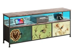 Móvel De Tv| Móvel de TV LED com 3 gavetas, 108x30x57cm, aparador de TV retrô, gavetas coloridas Multicor