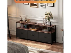 Móvel De Tv* Móvel de TV LED com 3 gavetas, 108x30x57cm, aparador de bancada de TV retrô, Preto