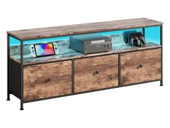 Móvel de TV LED com 3 gavetas, aparador de TV retrô de 108x30x57 cm, gaveta cor pele de tigre Preto / Natural escuro