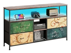 Móvel de TV LED com 4 gavetas, 137x30x78cm, aparador de TV retrô, gavetas coloridas^ Móvel De Tv