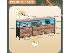 Móvel De Tv* Móvel de TV LED com 3 gavetas, 137x30x57cm, aparador de TV retrô, gaveta cor pele de tigre Preto / Natural escuro