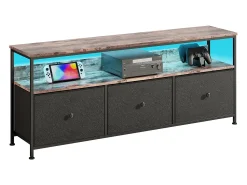 Móvel De Tv* Móvel de TV LED com 3 gavetas, 137x30x57cm, aparador de bancada de TV retrô, Preto