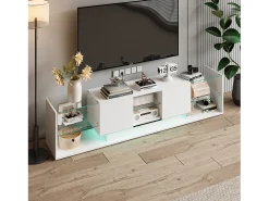 Hot Móvel de TV LED Suspenso Branco 200cm com Design Moderno, Vidro Temperado e Iluminação RGB Bege