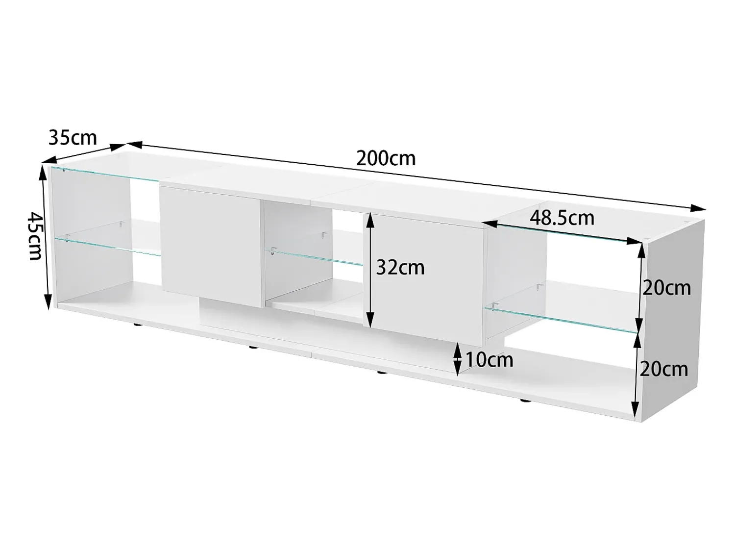 Hot Móvel de TV LED Suspenso Branco 200cm com Design Moderno, Vidro Temperado e Iluminação RGB Bege