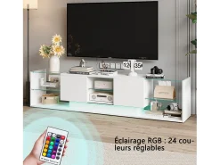 Hot Móvel de TV LED Suspenso Branco 200cm com Design Moderno, Vidro Temperado e Iluminação RGB Bege