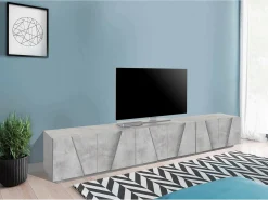 Dmora Móvel de TV Lucas, Aparador baixo de sala, Base de móvel de televisão, 100% Fabricado em Itália, 244x44h46 cm, Cimento escuro Cinzento claro