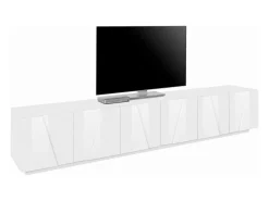 Móvel De Tv|Dmora Móvel de TV Lucas, Aparador baixo da sala, Base de móvel de televisão, 100% Fabricado na Itália, 244x44h46 cm, brilhante Branco