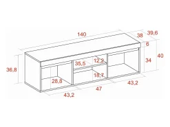 Skraut Home Móvel de TV modelo NATURALE cor Carvalho e Preto, 140x40x41cm^ Móvel De Tv