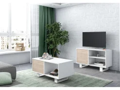 Móvel De Tv*Skraut Home Móvel de TV modelo WIND, cor Branco e Carvalho, 95x40x57cm Natural claro