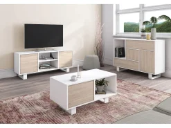 Móvel De Tv*Skraut Home Móvel de TV modelo WIND, cor Branco e Carvalho, 95x40x57cm Natural claro