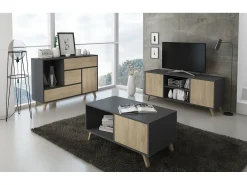 Móvel De Tv*Skraut Home Móvel de TV modelo WIND, cor Cinza Antracite e Carvalho, 95x40x57cm Natural claro