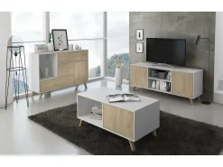 Móvel De Tv*Skraut Home Móvel de TV modelo WIND, cor Branco e Carvalho, 137x40x57cm Natural claro