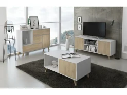 Móvel De Tv*Skraut Home Móvel de TV modelo WIND, cor Branco e Carvalho, 137x40x57cm Natural claro