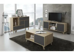 Clearance Skraut Home Móvel de TV modelo WIND, cor Carvalho e Cinza Antracite, 137x40x57cm Natural claro