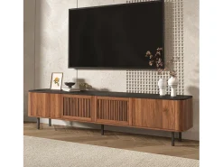 Merax Móvel de TV moderno - 190 x 35 x 45 cm - com 4 portas - Design exclusivo - MDF + aglomerado - marrom^ Móvel De Tv