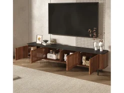 Merax Móvel de TV moderno - 190 x 35 x 45 cm - com 4 portas - Design exclusivo - MDF + aglomerado - marrom^ Móvel De Tv