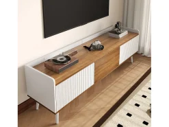 Merax Móvel de TV moderno - 160 x 39 x 49,5 cm - com 3 portas - MDF + aglomerado - natural + branco^ Móvel De Tv