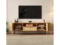 Móvel De Tv*Merax Móvel de TV moderno - 175 x 36 x 51 cm - com 1 gaveta de vime + 2 portas - MDF - natural Natural claro