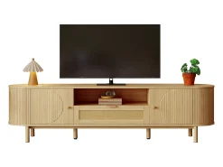 Móvel De Tv*Merax Móvel de TV moderno - 175 x 36 x 51 cm - com 1 gaveta de vime + 2 portas - MDF - natural Natural claro