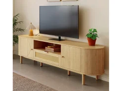 Móvel De Tv*Merax Móvel de TV moderno - 175 x 36 x 51 cm - com 1 gaveta de vime + 2 portas - MDF - natural Natural claro