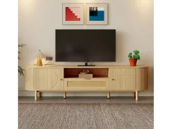 Móvel De Tv*Merax Móvel de TV moderno - 175 x 36 x 51 cm - com 1 gaveta de vime + 2 portas - MDF - natural Natural claro