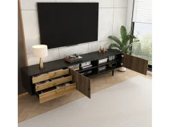 Móvel De Tv*Merax Móvel de TV moderno - 180 x 38 x 50 cm - com 2 portas com padrão de ondas de água + 3 gavetas - MDF - Preto