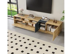 Móvel De Tv|Merax Móvel de TV moderno - 200 x 45 x 45 cm - com 3 portas + compartimentos abertos - aglomerado - natural Natural claro