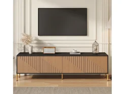 Móvel De Tv|Merax Móvel de TV moderno - 179 x 35 x 53,5 cm - design exclusivo - com 4 portas - aglomerado - preto + natural Natural claro
