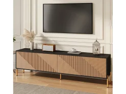 Móvel De Tv|Merax Móvel de TV moderno - 179 x 35 x 53,5 cm - design exclusivo - com 4 portas - aglomerado - preto + natural Natural claro
