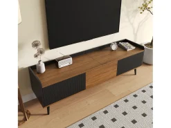 Merax Móvel de TV moderno - 160 x 39 x 49,5 cm - com 3 portas - MDF + aglomerado - natural + preto^ Móvel De Tv