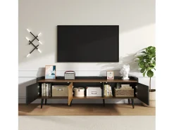 Merax Móvel de TV moderno - 160 x 39 x 49,5 cm - com 3 portas - MDF + aglomerado - natural + preto^ Móvel De Tv
