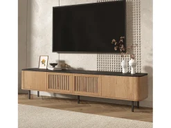 Móvel De Tv*Merax Móvel de TV moderno - 190 x 35 x 45 cm - com 4 portas - Design exclusivo - MDF + aglomerado - cor natural Natural claro