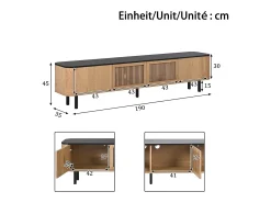 Móvel De Tv*Merax Móvel de TV moderno - 190 x 35 x 45 cm - com 4 portas - Design exclusivo - MDF + aglomerado - cor natural Natural claro