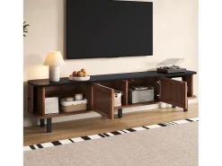 Móvel De Tv*Merax Móvel de TV moderno - 190 x 35 x 45 cm - com 2 portas de correr + 2 portas de tela - MDF + aglomerado - marrom Castanho