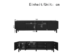 Móvel De Tv|Merax Móvel de TV moderno - 169 x 35 x 45,5 cm - com 4 portas curvas em forma de onda - MDF + aglomerado - Preto