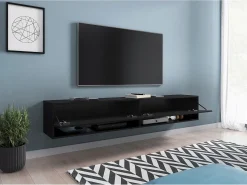 Best Móvel de TV moderno 180 cm – sem puxadores, cor , mate, de chão ou suspenso Preto