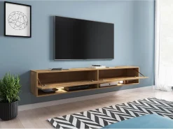 Móvel De Tv* Móvel de TV moderno 180 cm – sem puxadores, cor carvalho Wotan, mate, de chão ou suspenso Castanho