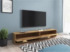 Móvel De Tv* Móvel de TV moderno 180 cm – sem puxadores, cor carvalho Wotan, mate, de chão ou suspenso Castanho