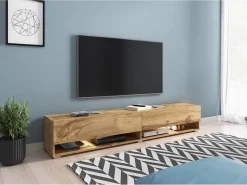 Móvel De Tv* Móvel de TV moderno 180 cm – sem puxadores, cor carvalho Wotan, mate, de chão ou suspenso Castanho