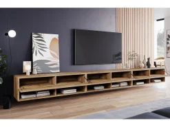 New Móvel de TV moderno 300 cm – sem puxadores, cor castanheiro, mate, de chão ou suspenso Castanho